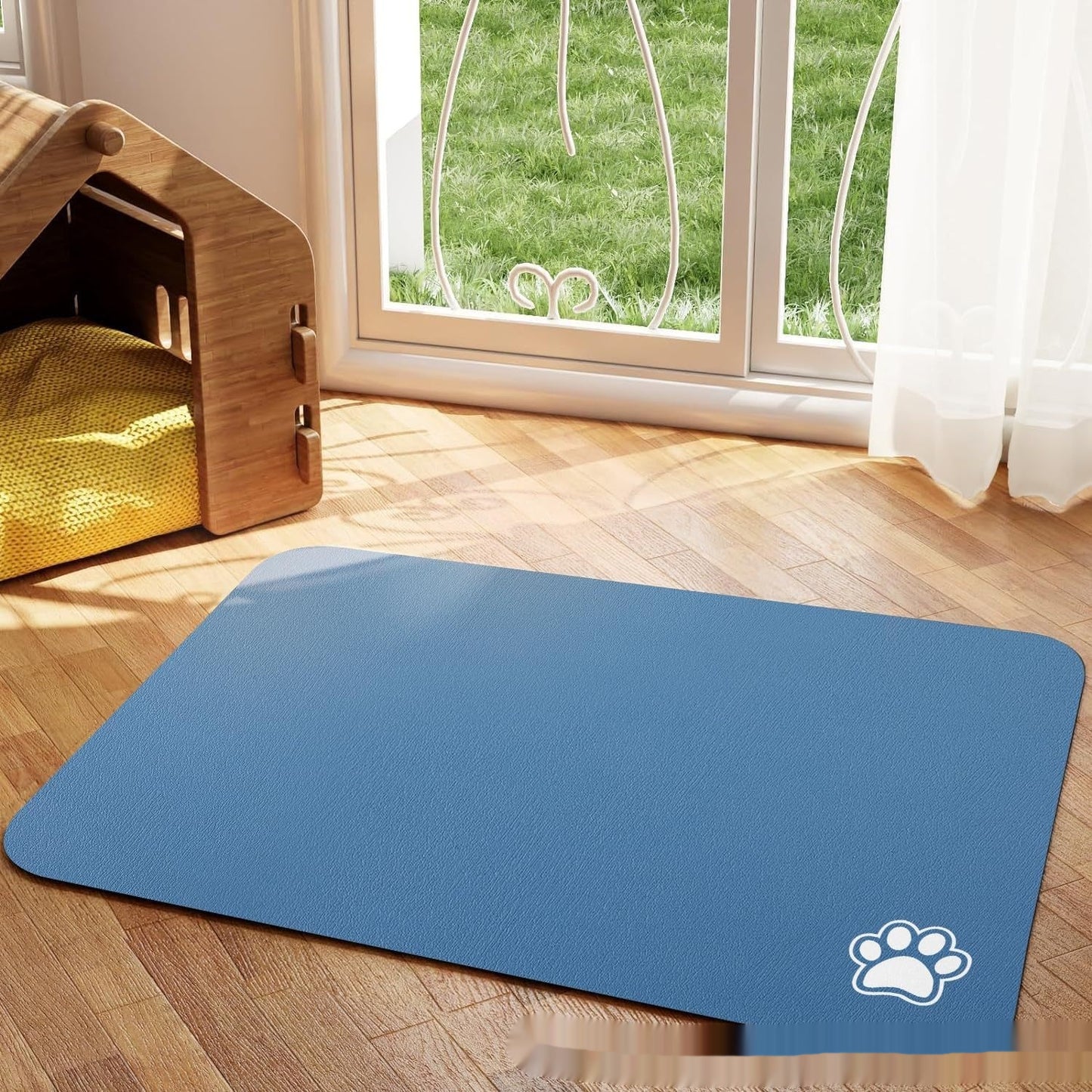 WilderPaw MessMat absorbent anti-slip dog feeding mat in dark blue