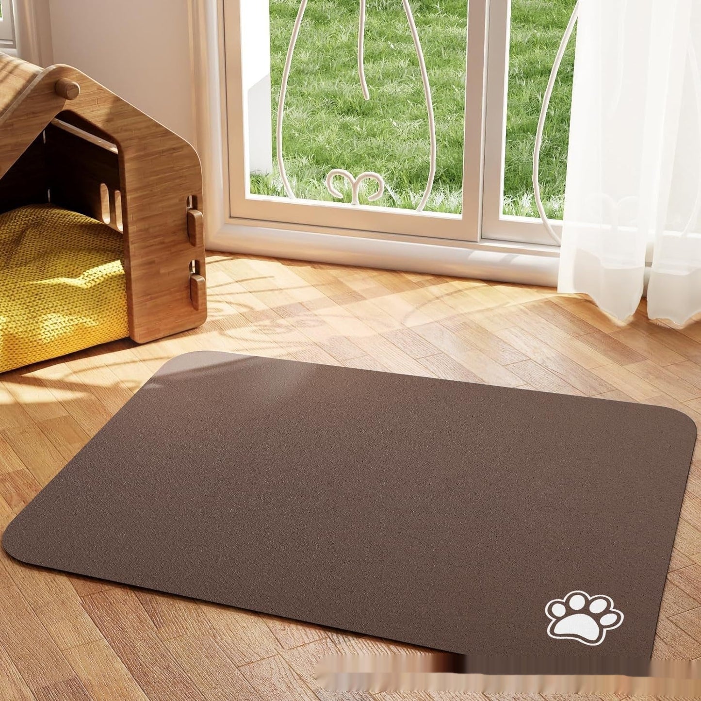 WilderPaw MessMat absorbent anti-slip dog feeding mat in brown
