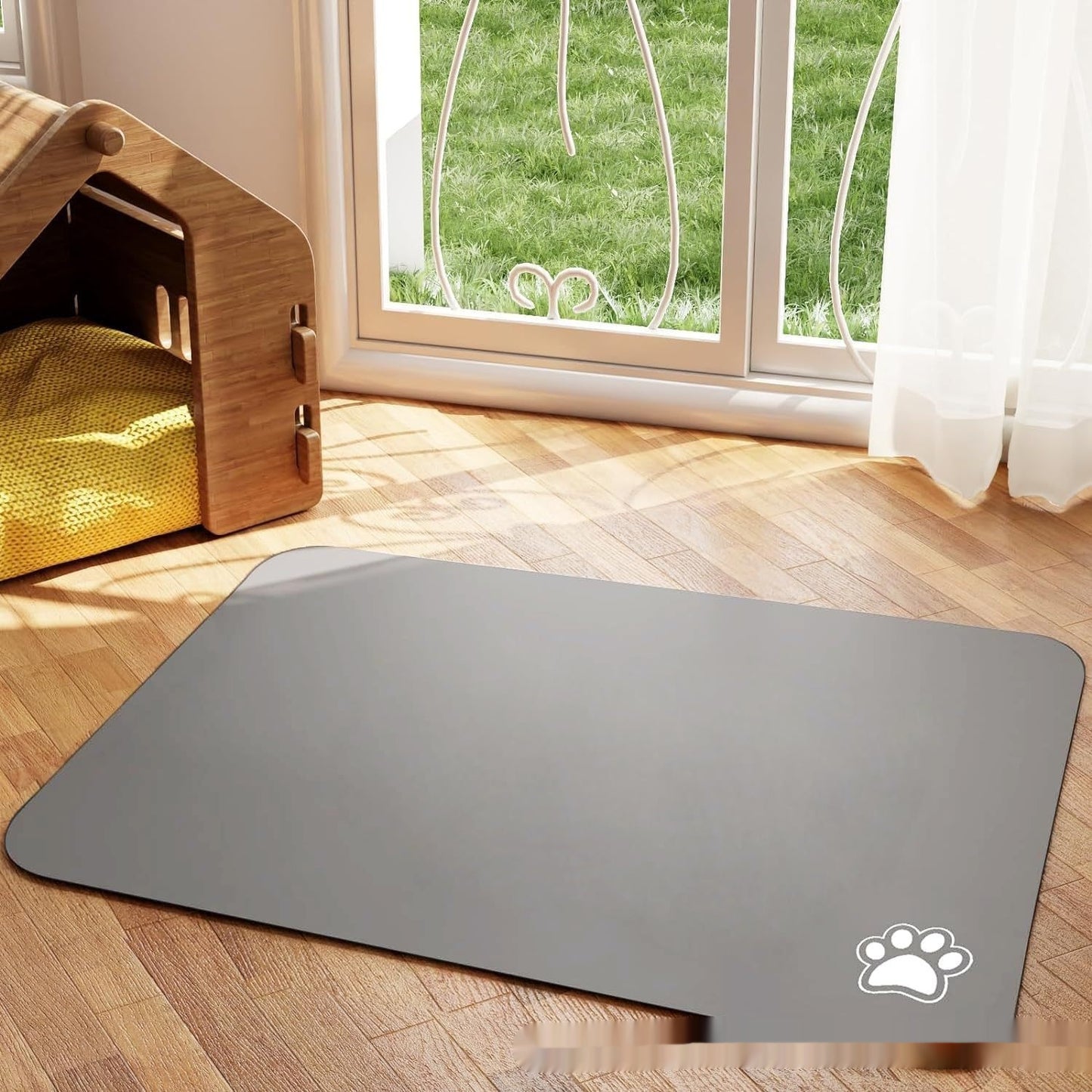 WilderPaw MessMat absorbent anti-slip dog feeding mat in light gray