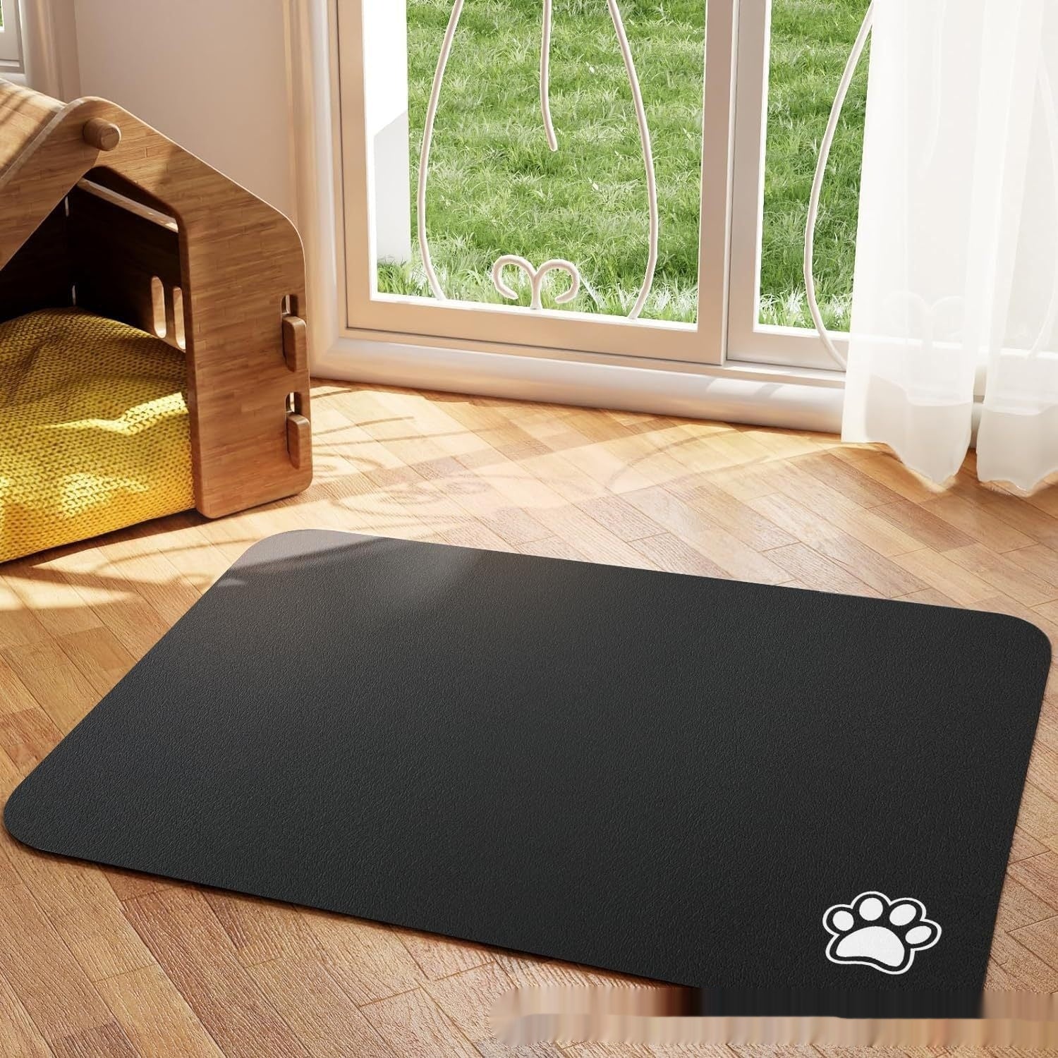 WilderPaw MessMat absorbent anti-slip dog feeding mat in black