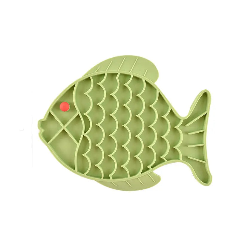 WilderPaw SlowBowl silicone fish-shaped slow feeder for dogs in green