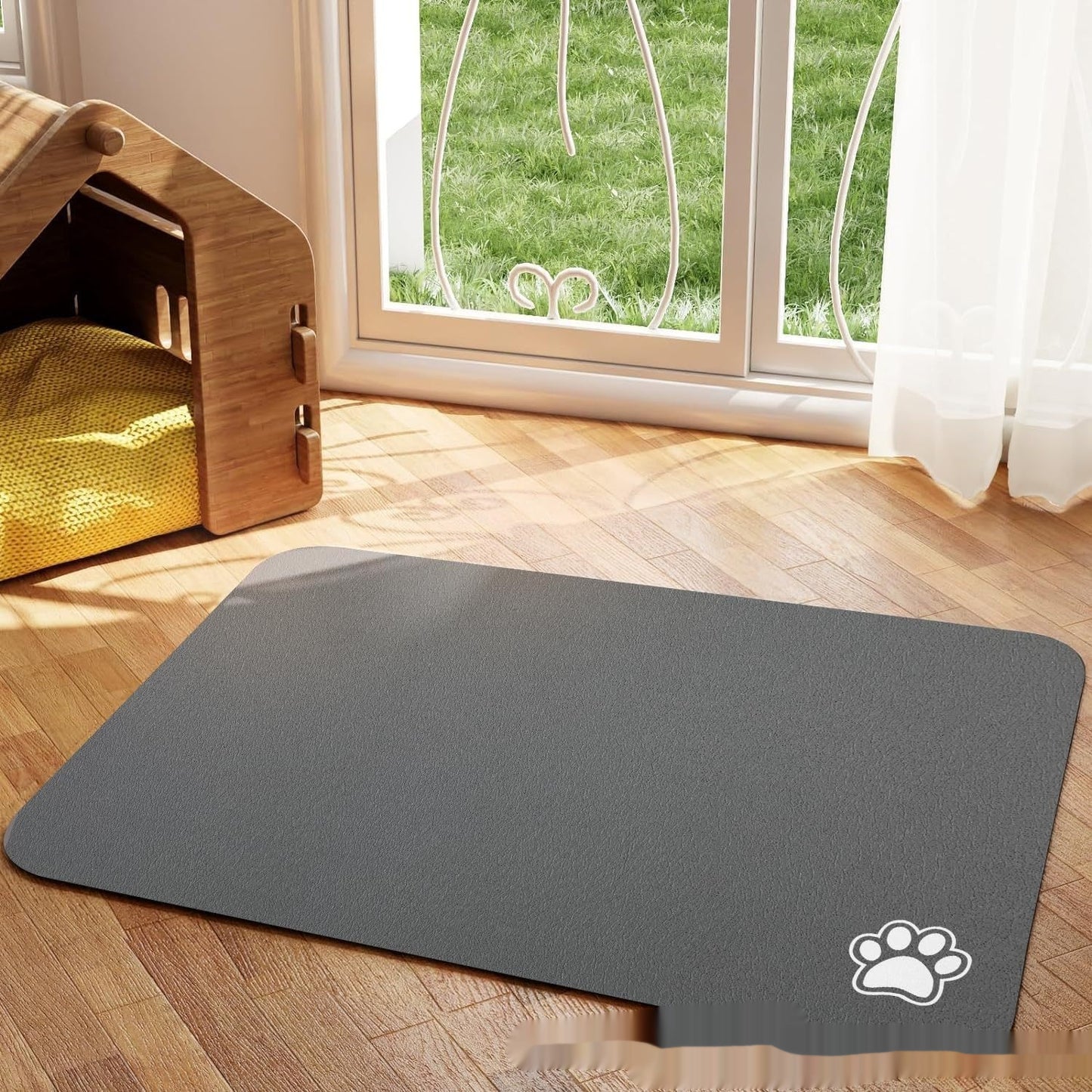 WilderPaw MessMat absorbent anti-slip dog feeding mat in dark gray
