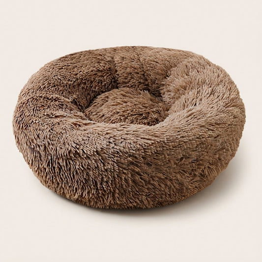 WilderPaw DenRest calming plush round dog bed in brown