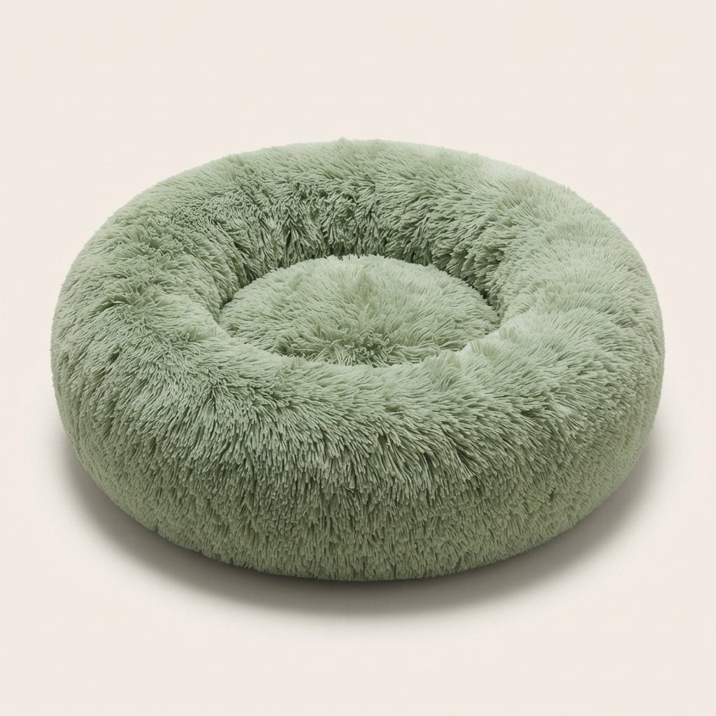 WilderPaw DenRest calming plush round dog bed in sage green