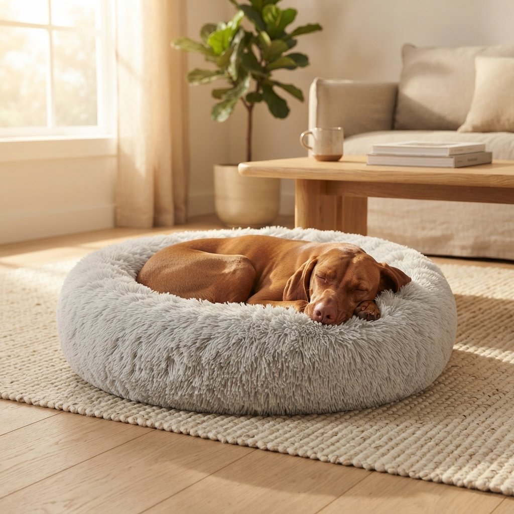Dog curled up asleep in the WilderPaw DenRest bed