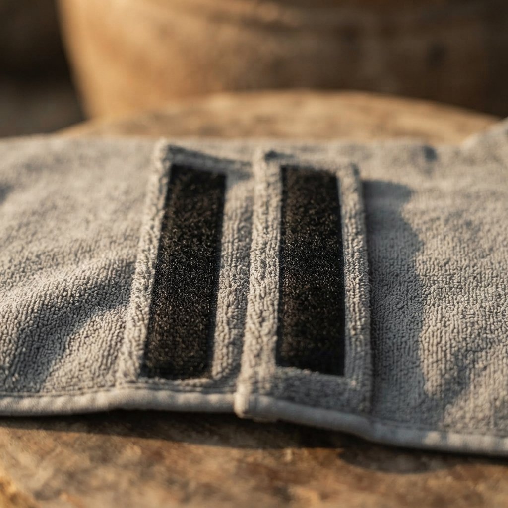 Close-up of the microfibre texture and hook-and-loop strap on WilderPaw DryDen