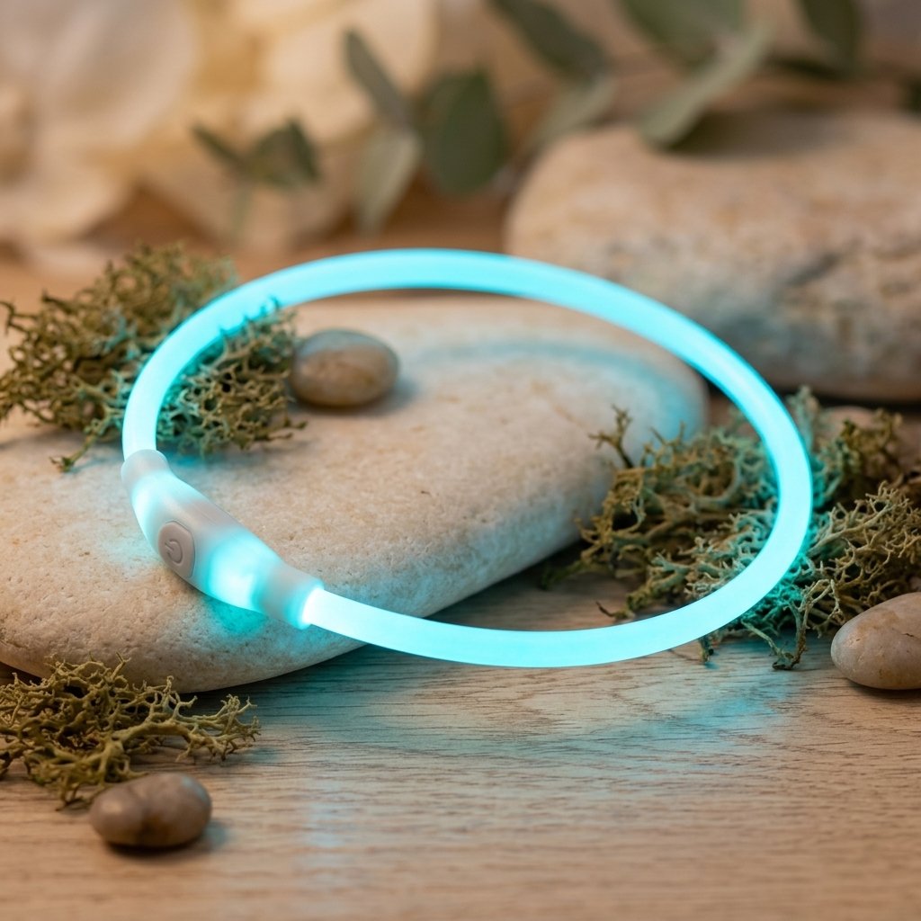 WilderPaw GlowTrail rechargeable LED safety collar glowing blue