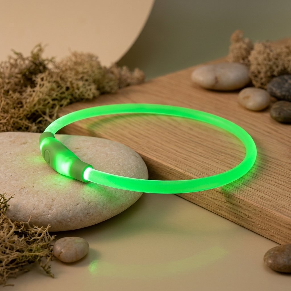 WilderPaw GlowTrail rechargeable LED safety collar glowing green