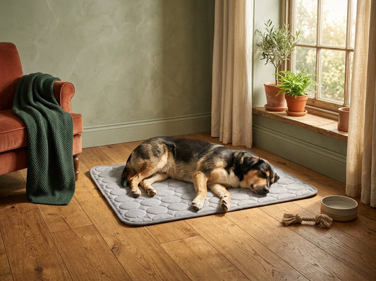 Dog relaxing on the WilderPaw ChillPad cooling mat