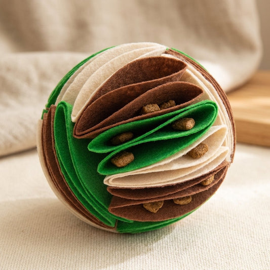 WilderPaw ForageBall with treats hidden between the felt petals