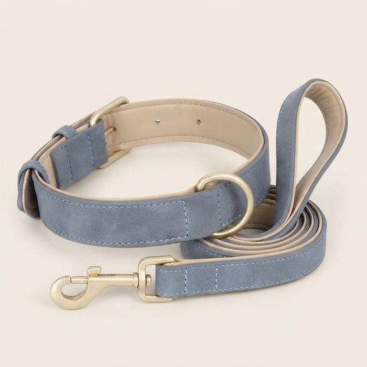 WilderPaw Homestead leather-look dog collar and lead set in dusty blue