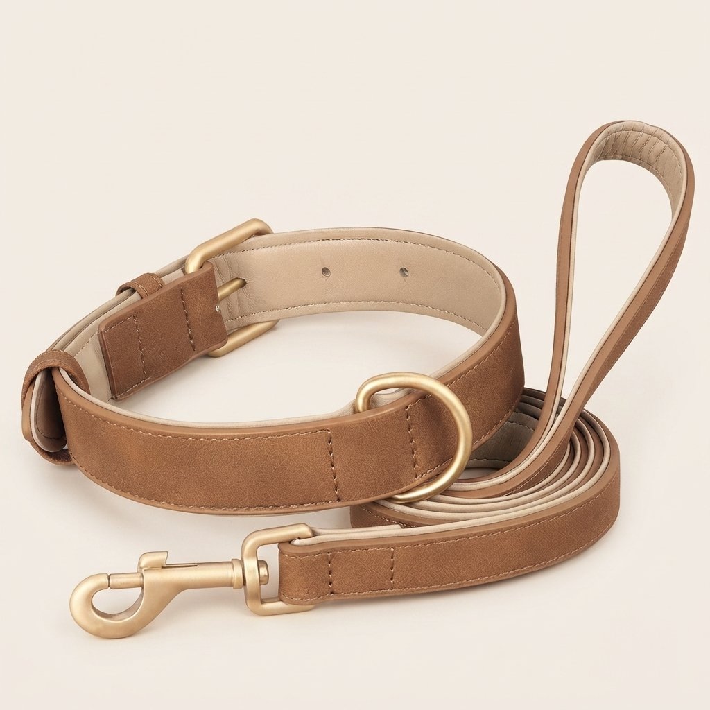WilderPaw Homestead leather-look dog collar and lead set in tan brown
