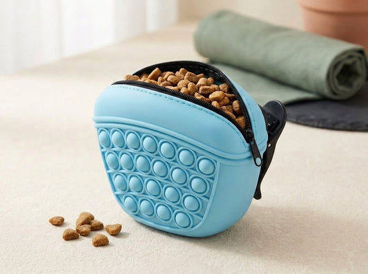 WilderPaw TrailPouch open showing kibble and belt clip